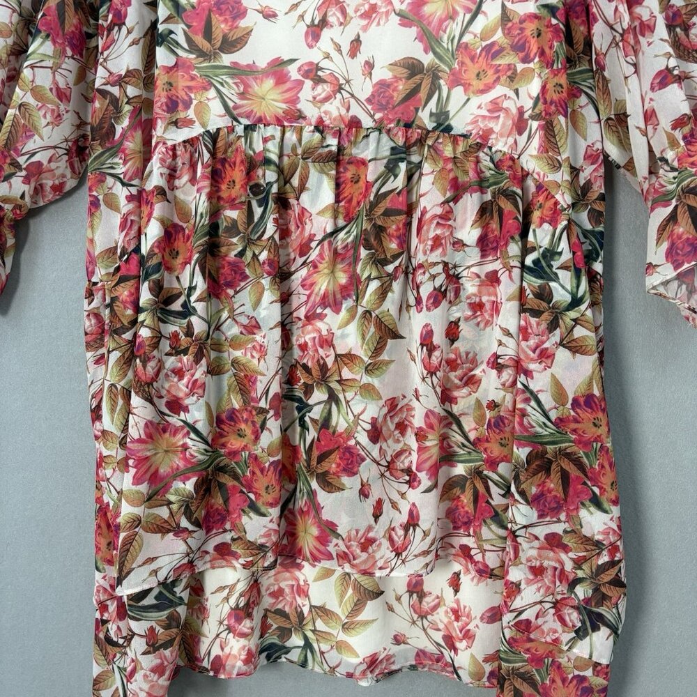 Gianni Bini Chiffon V Neck Shift Dress Wava Sz Medium Poppy Floral Print, Boho‎ - Picture 7 of 15